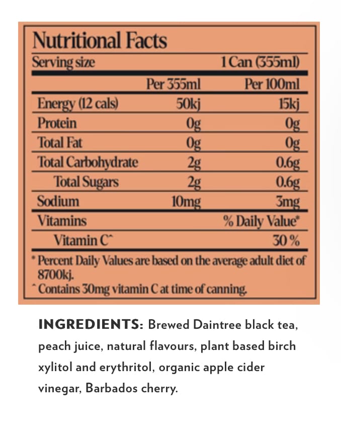Nutritional facts for peach ice tea drink online. Kreol drinks