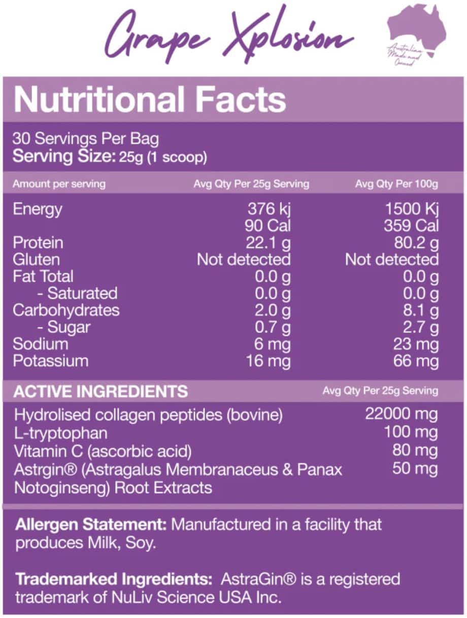 Grape protein water nutrition information. Nexus sports nutrition online Australia. Shop Australian health brands
