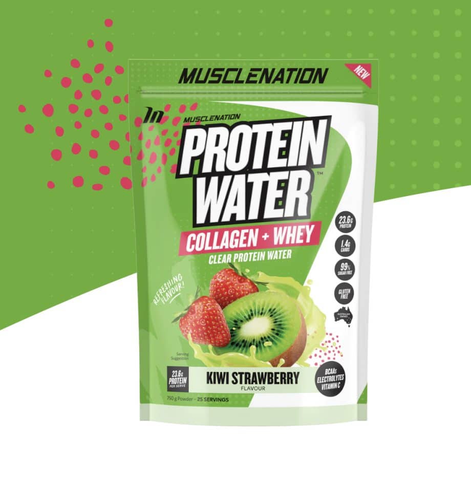 Kiwi strawberry muscle nation Protein Water Online Australia. Delicious sugar free energy drink packed with whey muscle nation protein Powder, electrolytes and collagen protein
