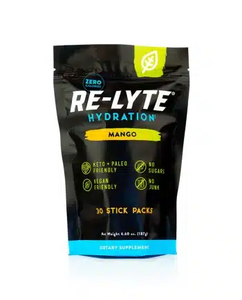 Mango electrolyte Powder Australia. Shop Relyte electrolytes in 30 single serve stick packs in delicious sugar free electrolyte mango flavour on the Holistic Health drink store
