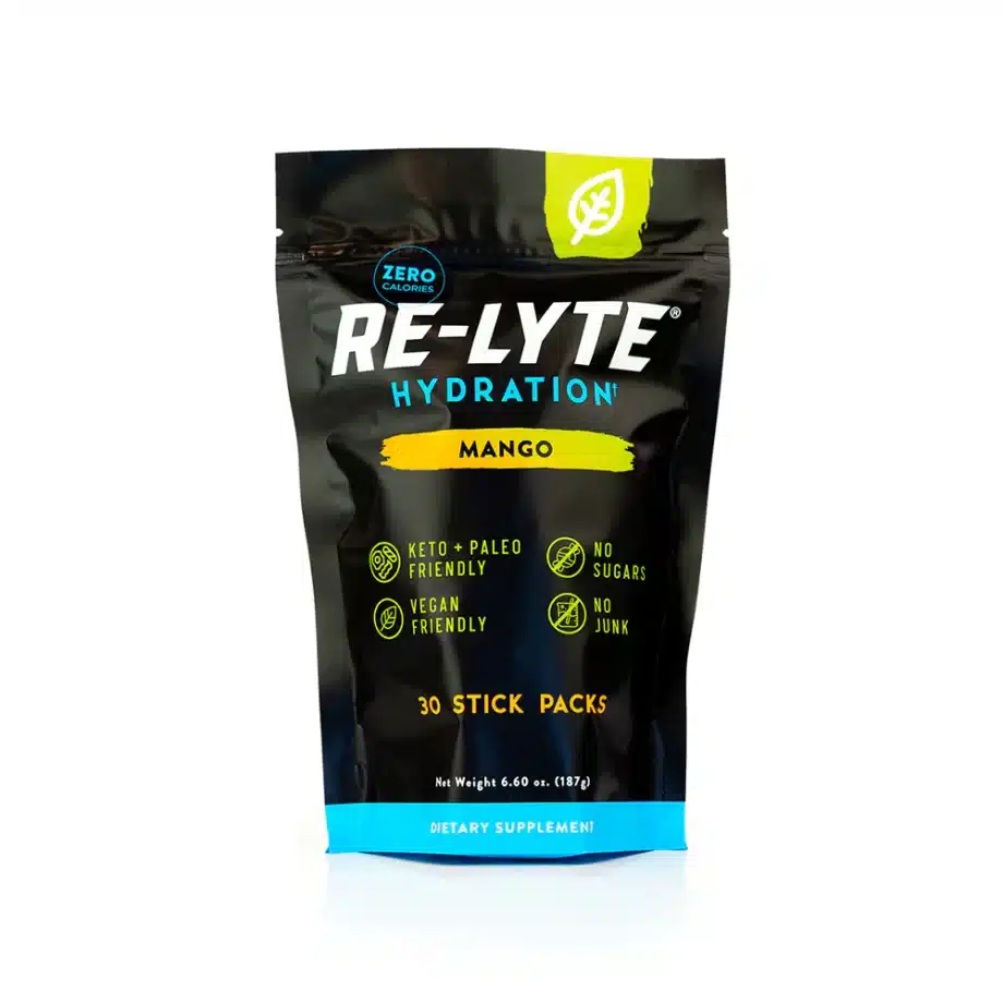 Mango electrolyte Powder Australia. Shop Relyte electrolytes in 30 single serve stick packs in delicious sugar free electrolyte mango flavour on the Holistic Health drink store