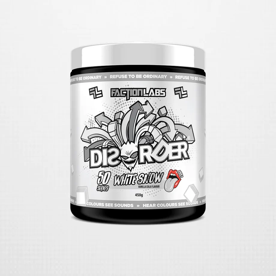 Vanilla cola pre workout powder online Australia in 25 serve tubs or 50 serve tubs available with AfterPay and ZipPay on the Holistic health store. Browse faction labs disorder pre workout powder online. Free Shipping on all orders of sugar free energy drinks